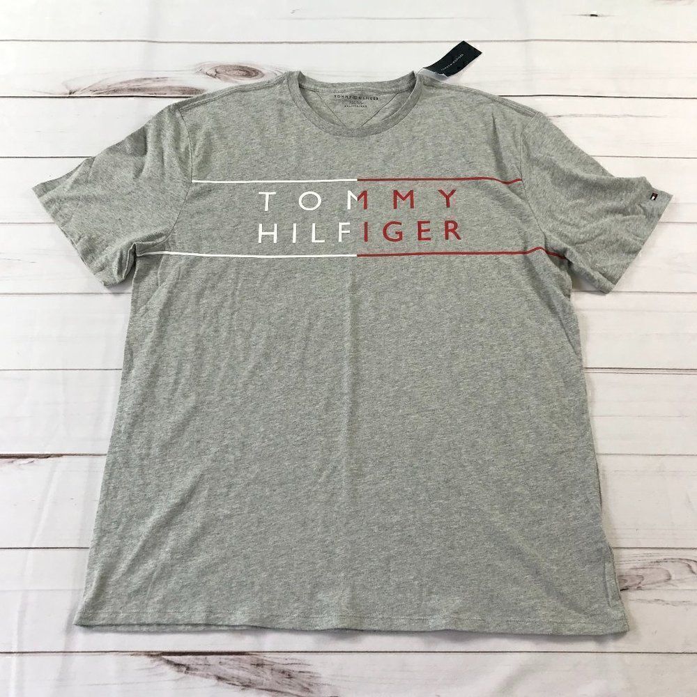 Tommy Hilfiger Men Corp Split Logo Gray T-Shirt XXL NWT